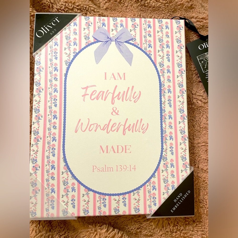 NWT Oliver Art Psalm Christian Canvas Artwork Fearfully and Wonderfully Made